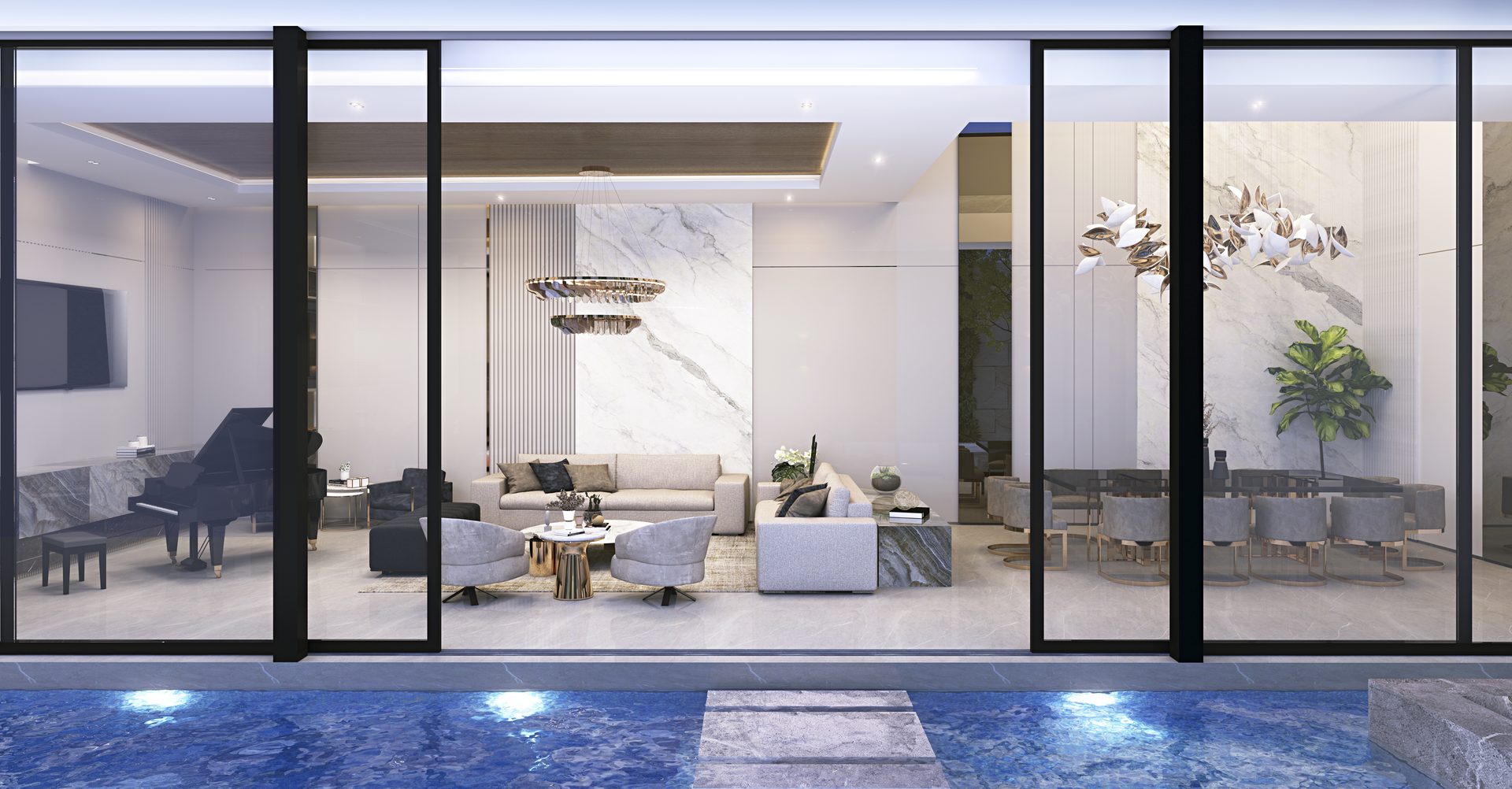 Sala y alberca — Residencia Ópalo